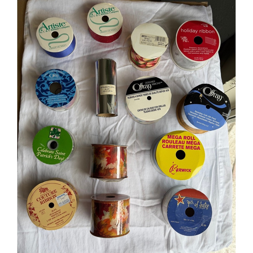 Offray Berwick Craft Vintage  Ribbon Lot Mixed Sizes Wired and Satin Spools